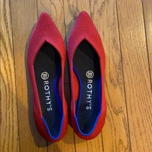 Rothy’s red pointed toe ballet flat